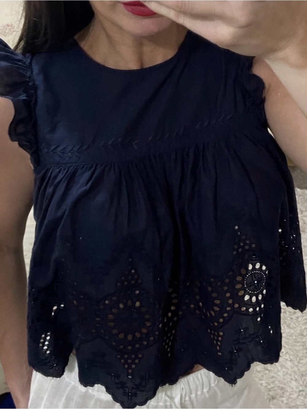 Zara Trafaluc - Navy Embroidered Tunic Summer Blouse - S Small